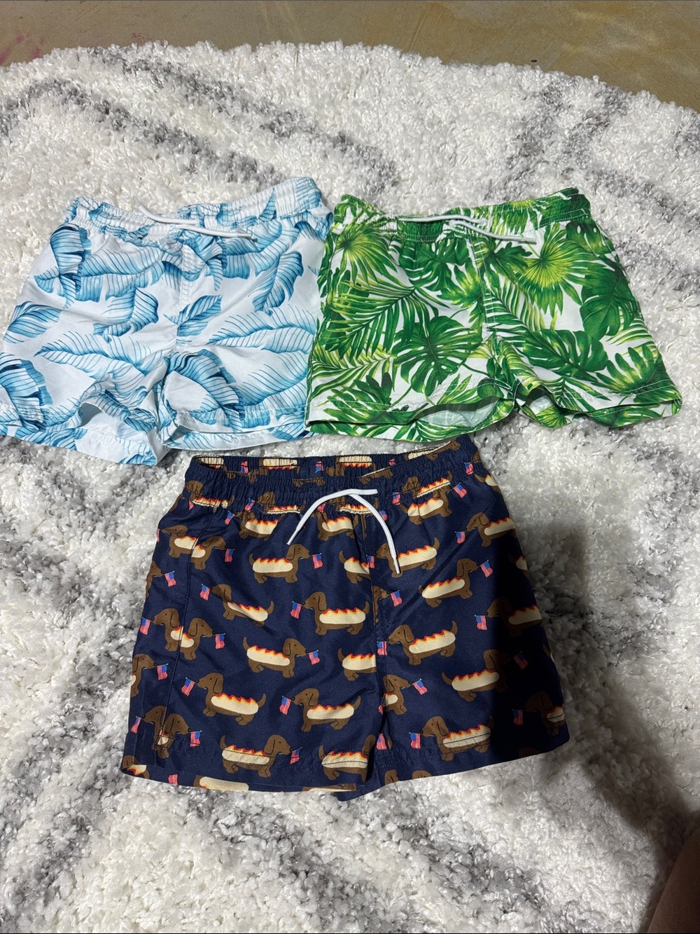 Lot of 3 Janie and Jack Kids Navy Hot Dog Print floral Swim Shorts Drawstring